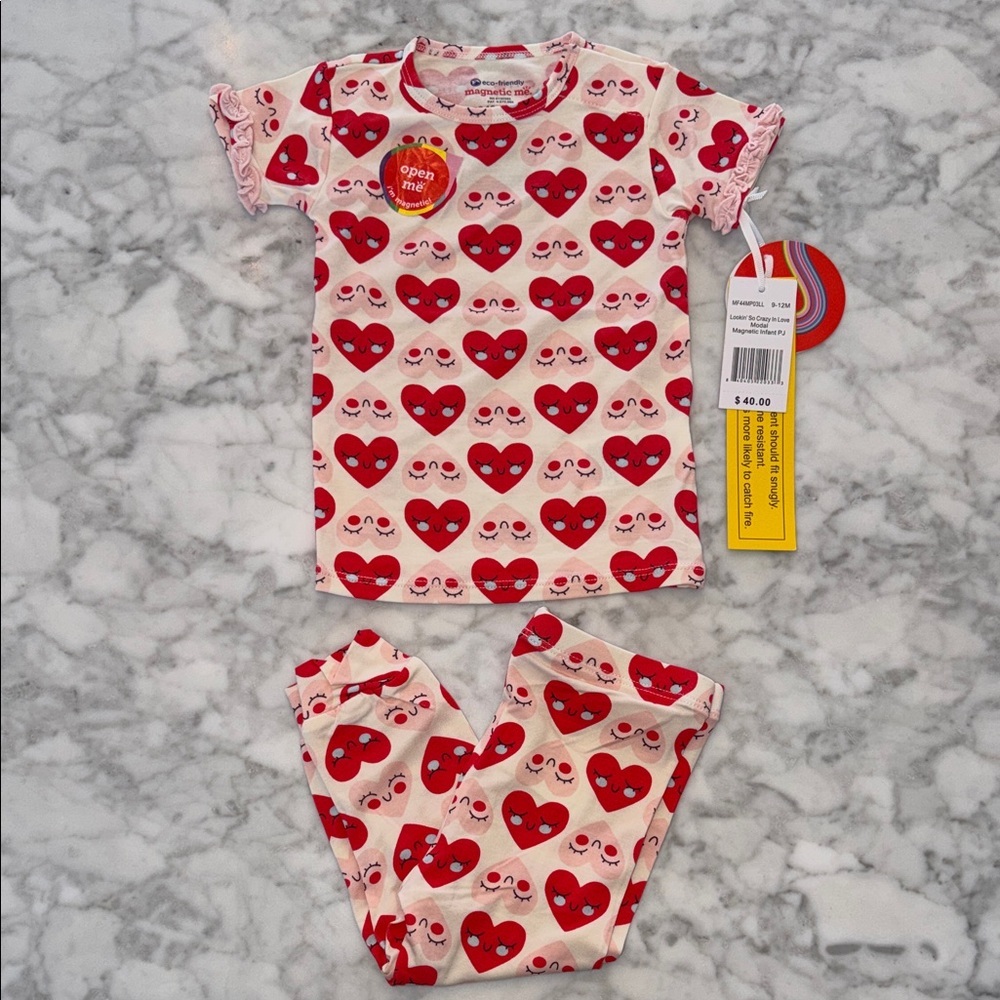 NWT Magnetic Me Modal Heart with Ruffle Trim Pajama Set 9/12M